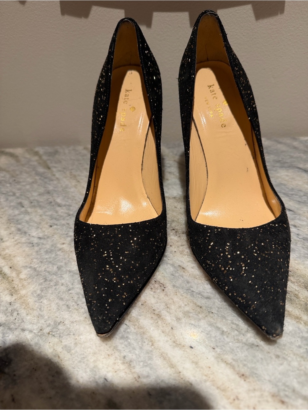 kate spade Black Glitter Pointed Toe Heels